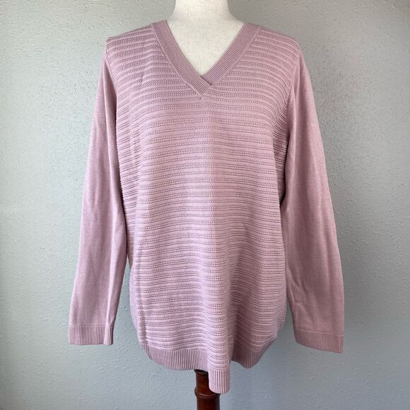 Hilary Radley Pink V-Neck Sweater Size L EUC - Picture 1 of 6